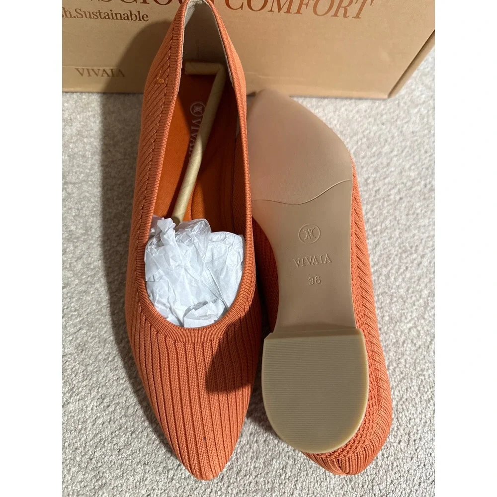 VIVAIA Pointed Toe Striped Wedge Flats Orange Women's size EU/36 US/5.5-6